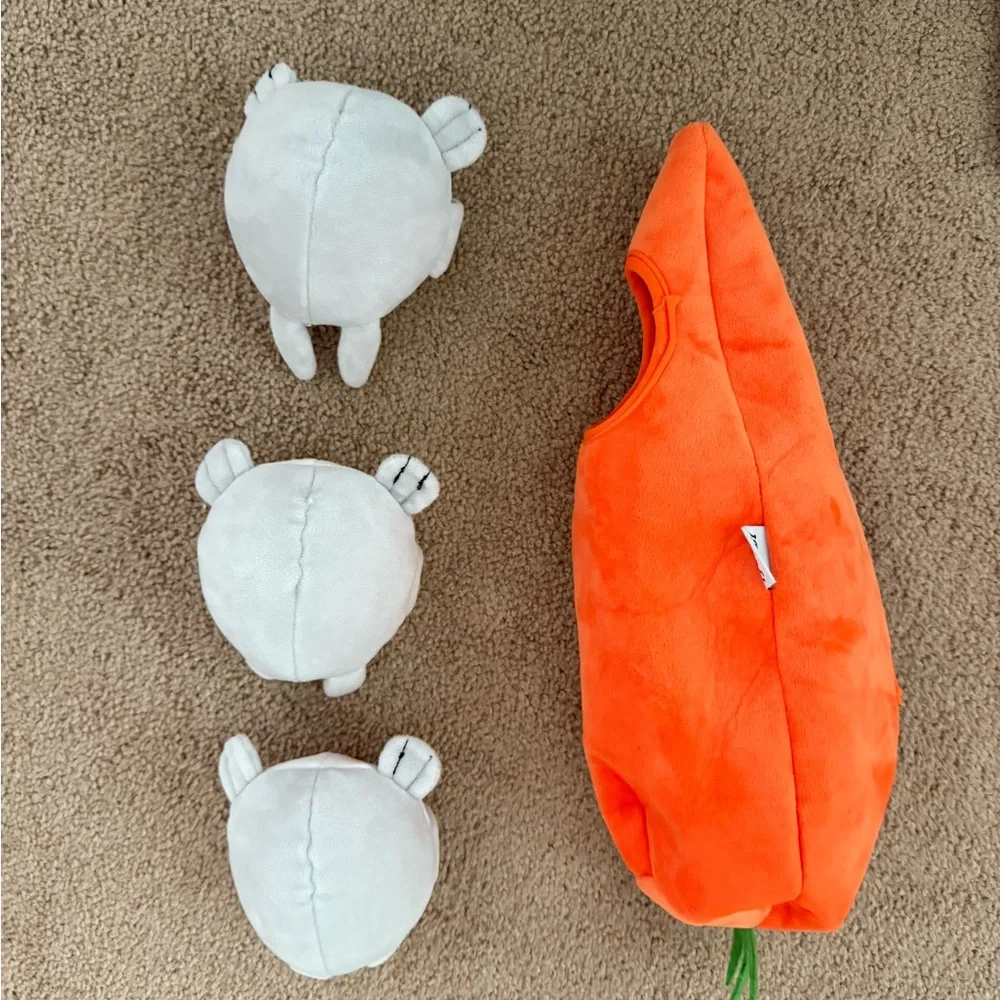 Carrot and Bunny Rabbit Orange and Gray Dog Plush Puzzle Toy with Soft Texture
